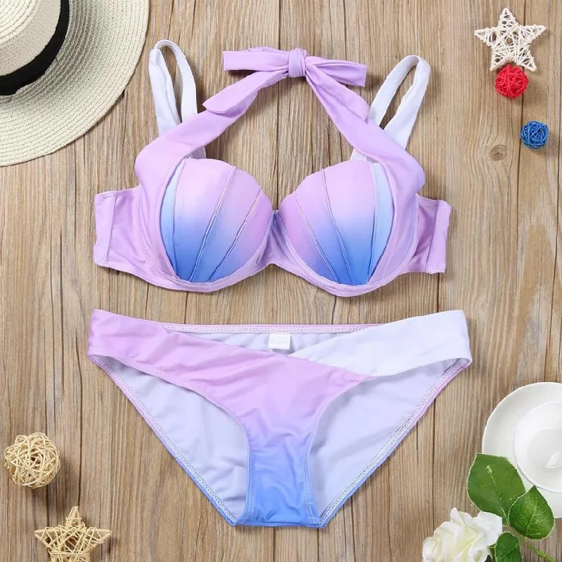 Women underwire swimsuits Bikini 2017 Summer Swimwear Push-Up Padded Print Bra Swimsuit Plavky #EW Sporty Racerback Swimsuit