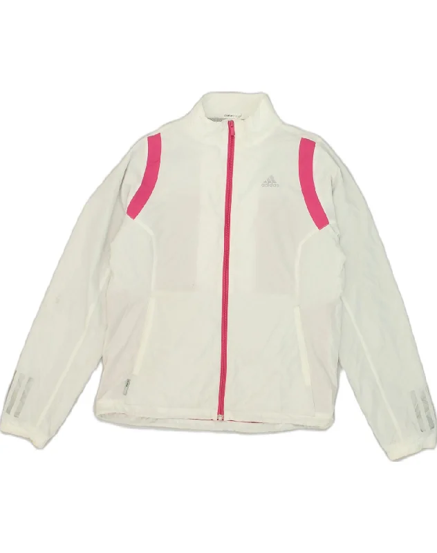 ADIDAS Womens Clima Proof Tracksuit Top Jacket UK 10 Small White Polyester Elasticated Jacket Padded Jacket Insulated Jacket