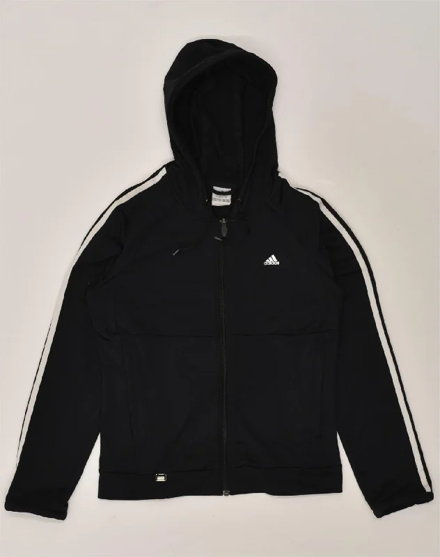 ADIDAS Womens Climalite Hooded Tracksuit Top Jacket UK 12 Medium Black Knit Jacket Woven Jacket Fleece Jacket