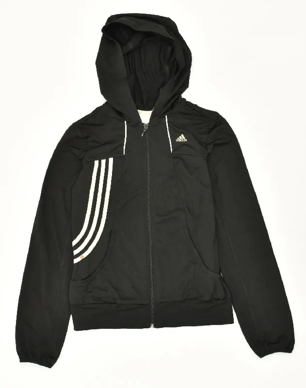 ADIDAS Womens Climalite Tracksuit Top Jacket UK 10 Small Black Polyester Denim Fabric Leather Fabric Suede Fabric