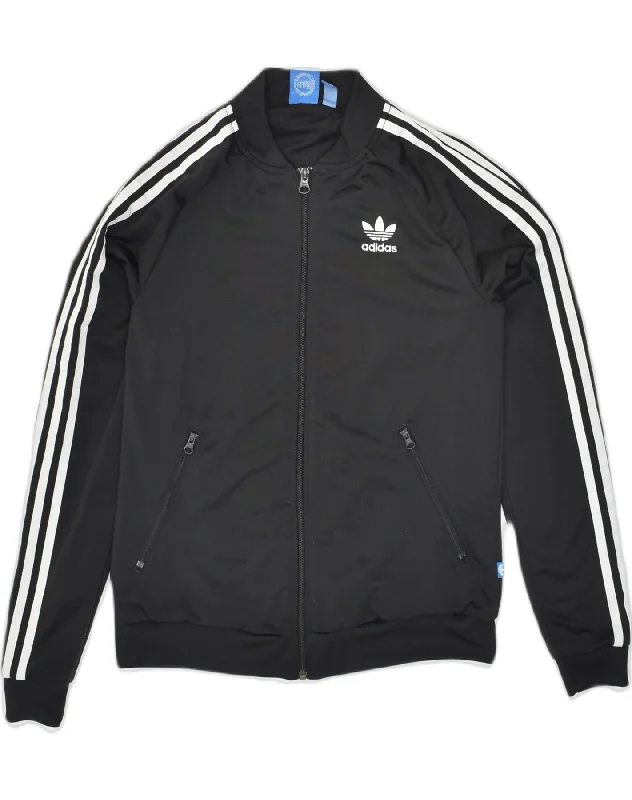 ADIDAS Womens Graphic Tracksuit Top Jacket UK 10 Small Black Polyester Fleece Jacket Down Jacket Parka