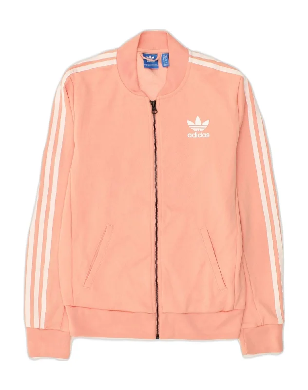 ADIDAS Womens Graphic Tracksuit Top Jacket UK 6 XS Pink Polyester Zippered Front Buttoned Front Snap Front