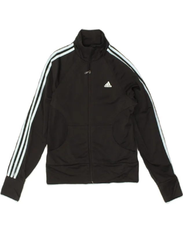 ADIDAS Womens Tracksuit Top Jacket UK 10 Small Black Polyester Collared Jacket Crew Neck Jacket Turtle Neck Jacket