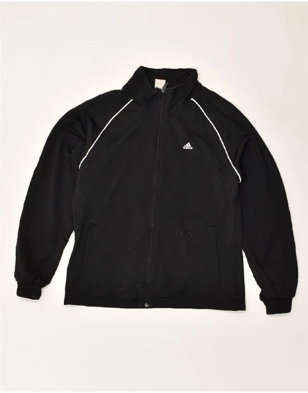 ADIDAS Womens Tracksuit Top Jacket UK 10 Small Black Knit Fabric Woven Fabric Fleece Fabric