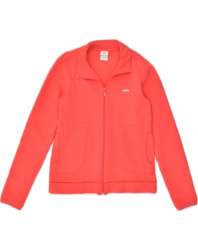 ADIDAS Womens Tracksuit Top Jacket UK 12 Medium Red Cotton Notch Collar Jacket Peter Pan Collar Jacket Cowl Neck Jacket