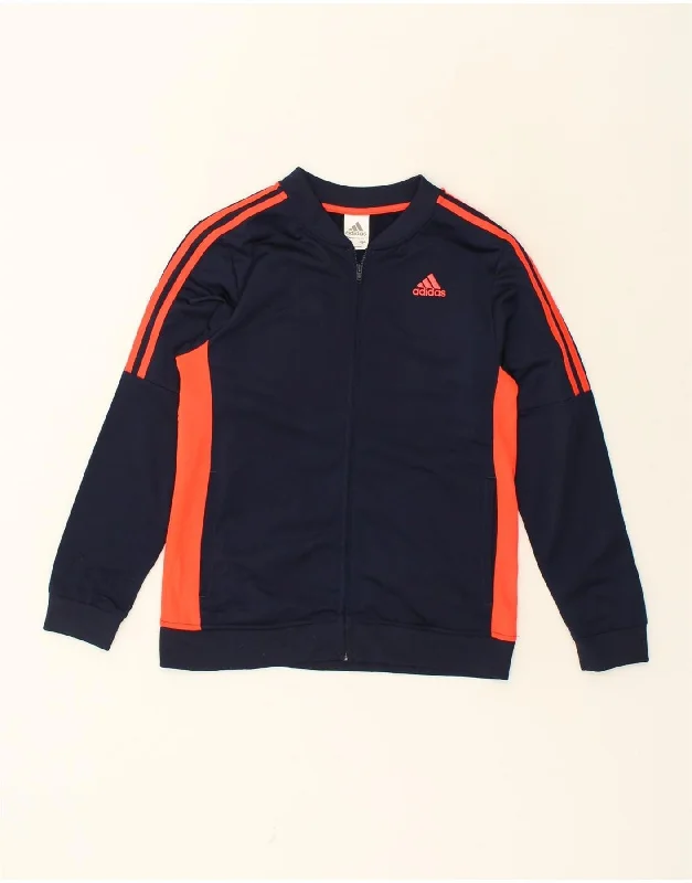 ADIDAS Womens Tracksuit Top Jacket UK 16 Large Navy Blue Colourblock Tiered Jacket Buttoned Jacket Zippered Jacket