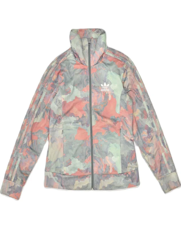 ADIDAS Womens Tracksuit Top Jacket UK 8 Small Green Camouflage Polyester Tiered Jacket Buttoned Jacket Zippered Jacket