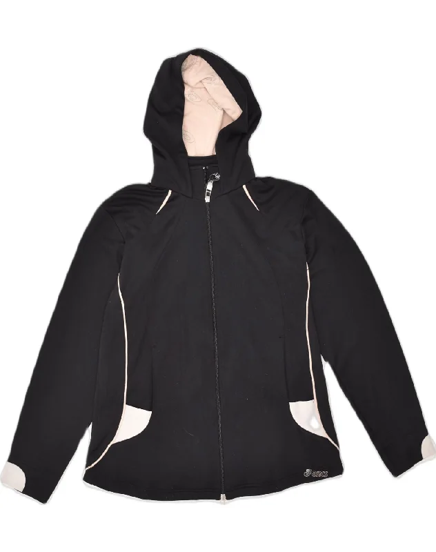 ASICS Womens Hooded Tracksuit Top Jacket UK 18 XL Black Polyester Satin Jacket Silk Jacket Chiffon Jacket