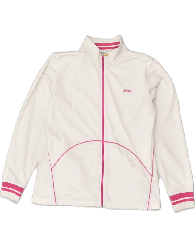 ASICS Womens Tracksuit Top Jacket UK 20 2XL White Polyester Tailored Jacket Straight Jacket A-Line Jacket