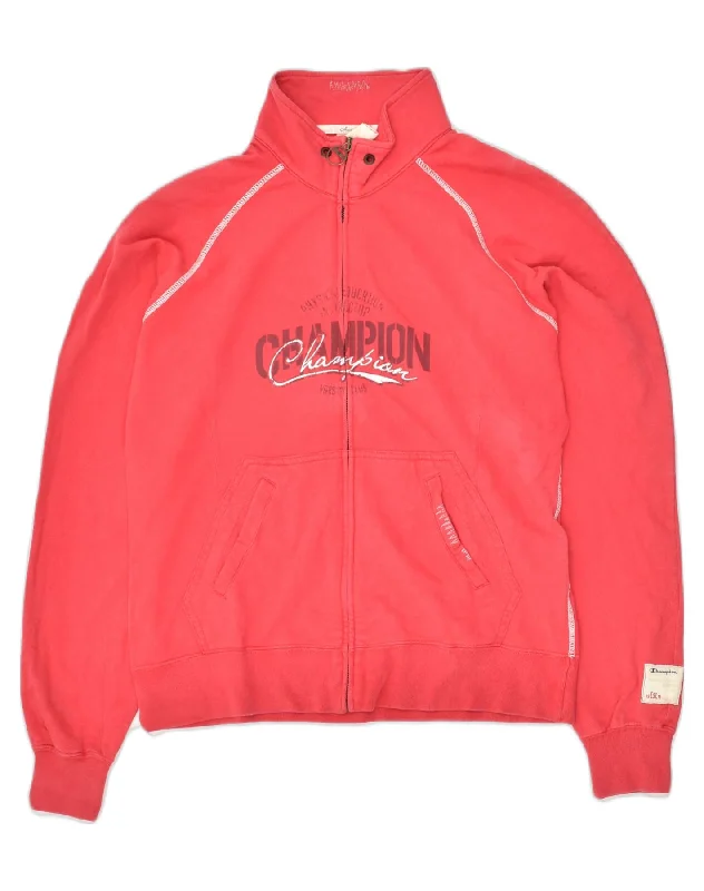 CHAMPION Womens Graphic Tracksuit Top Jacket UK 16 Large Red Cotton Knit Jacket Woven Jacket Fleece Jacket