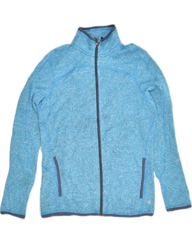 CHAMPION Womens Tracksuit Top Jacket UK 14 Medium Blue Flecked Polyester Chenille Fabric Brocade Fabric Lace Fabric