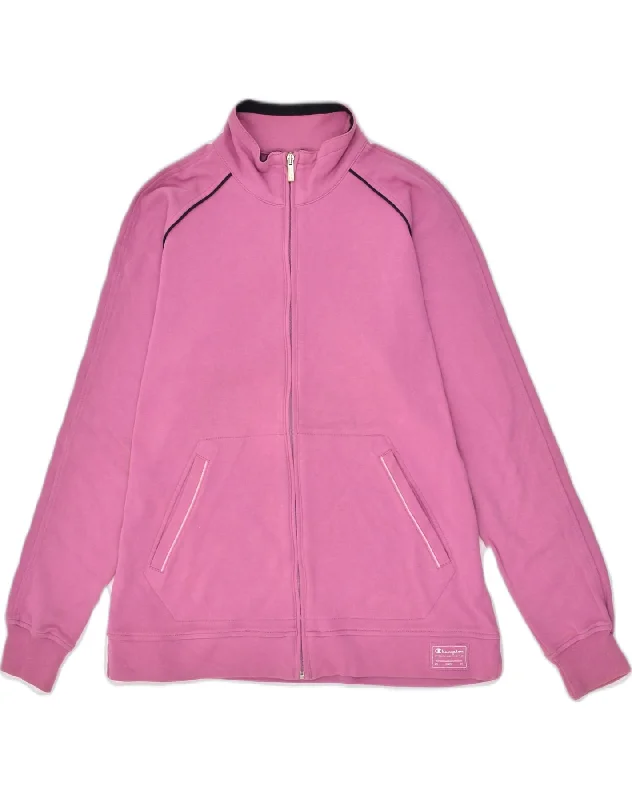 CHAMPION Womens Tracksuit Top Jacket UK 16 Large Pink Cotton Embroidered Jacket Appliqued Jacket Beaded Jacket