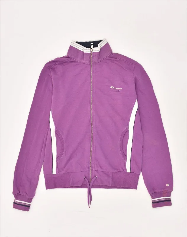 CHAMPION Womens Tracksuit Top Jacket UK 16 Large Purple Cotton Front Pockets Side Pockets Patch Pockets