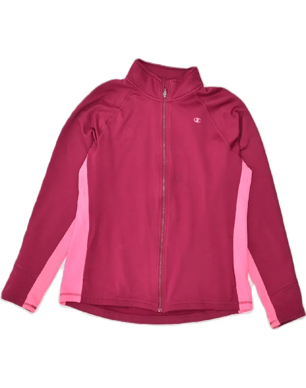 CHAMPION Womens Tracksuit Top Jacket UK 18 XL Pink Colourblock Polyester Fleece Jacket Down Jacket Feather Jacket