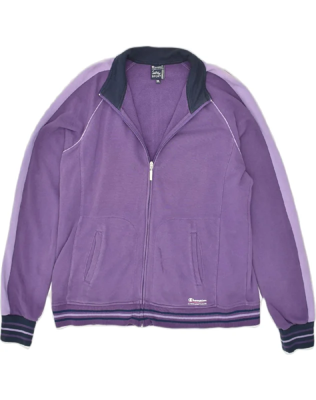 CHAMPION Womens Tracksuit Top Jacket UK 20 2XL Purple Colourblock Cotton Nylon Jacket Polyester Jacket Spandex Jacket