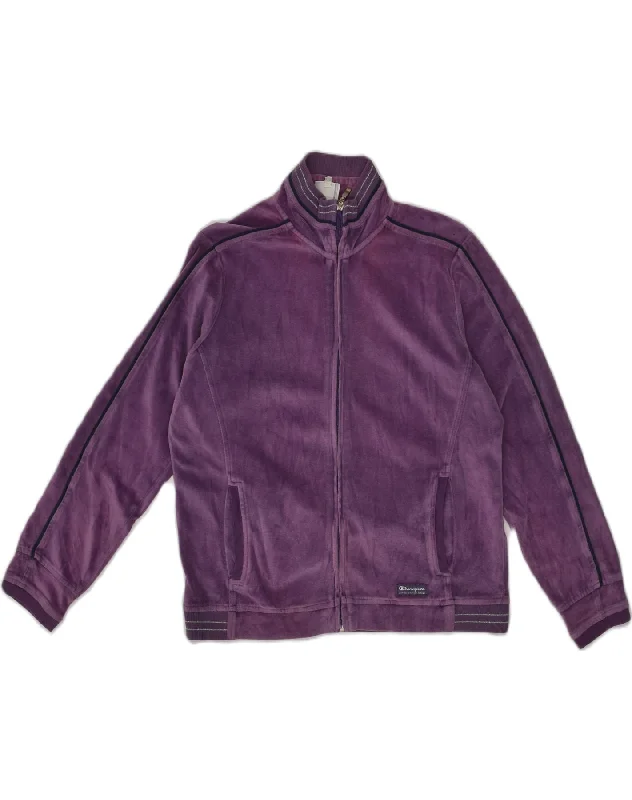 CHAMPION Womens Velour Tracksuit Top Jacket UK 14 Medium Purple Cotton Chenille Fabric Brocade Fabric Lace Fabric