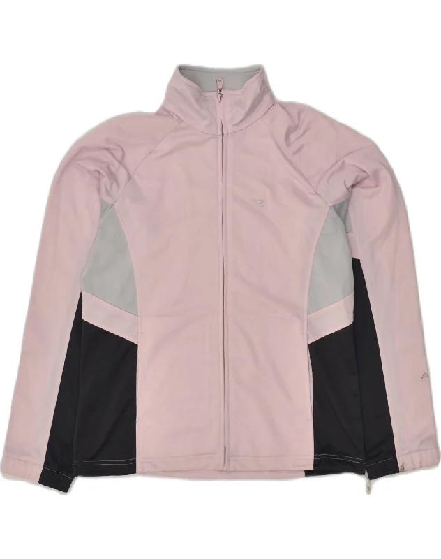 DIADORA Womens Loose Fit Tracksuit Top Jacket UK 10 Small Pink Colourblock Nylon Fabric Polyester Fabric Spandex Fabric