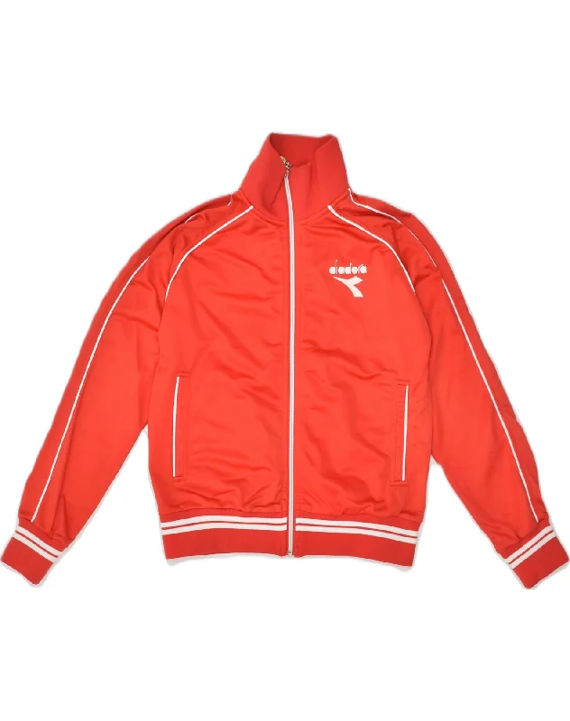 DIADORA Womens Tracksuit Top Jacket IT 40 Small Red Polyester Hoodie Zip-Up Jacket Button-Up Jacket