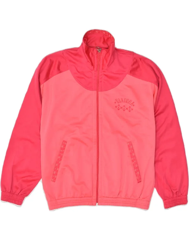 DIADORA Womens Tracksuit Top Jacket UK 14 Large Pink Colourblock Polyester Toggled Jacket Drawstring Jacket Belted Jacket