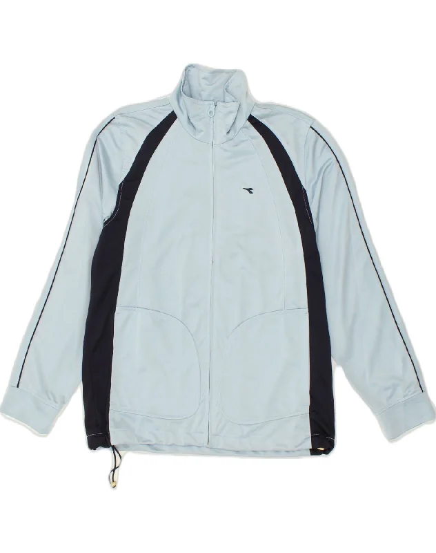 DIADORA Womens Tracksuit Top Jacket UK 14 Medium Blue Colourblock Zip Front Button Front Snap Front