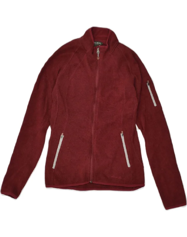 EDDIE BAUER Womens Tracksuit Top Jacket UK 8 Small Maroon Polyester Toggled Jacket Drawstring Jacket Belted Jacket