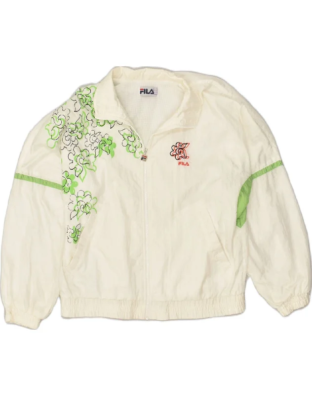 FILA Womens Graphic Tracksuit Top Jacket IT 46 Large White Floral Tailored Jacket Straight Jacket A-Line Jacket