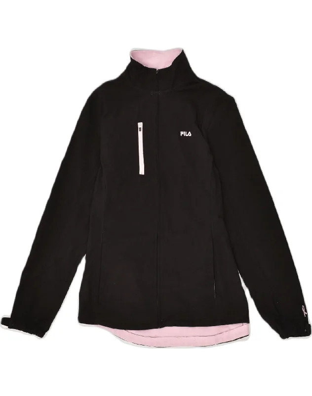 FILA Womens Tracksuit Top Jacket UK 14 Medium Black Polyester Fleece Jacket Down Jacket Feather Jacket