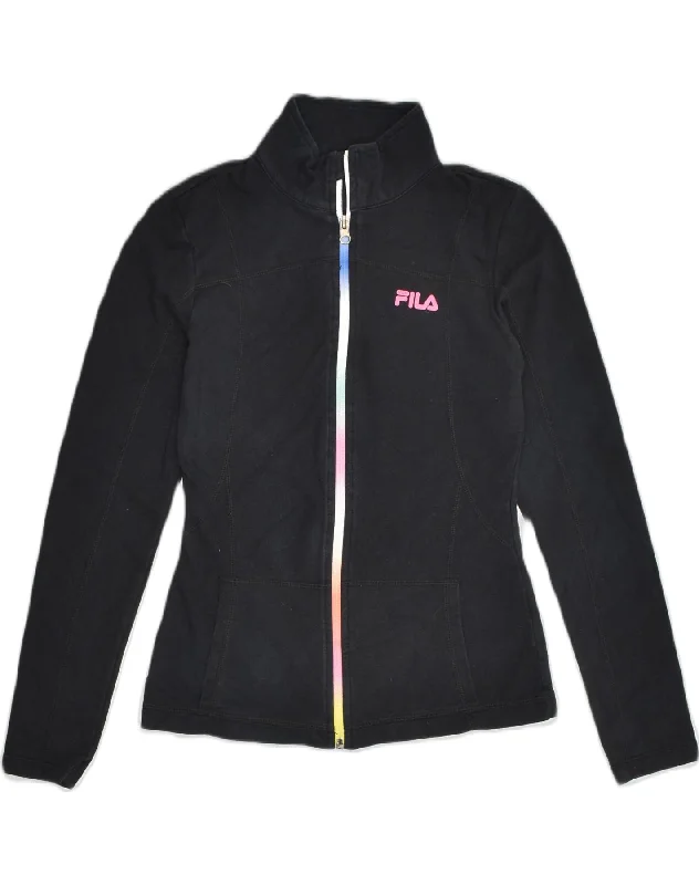 FILA Womens Tracksuit Top Jacket UK 6 XS Black Cotton Belted Jacket Elasticated Jacket Padded Jacket