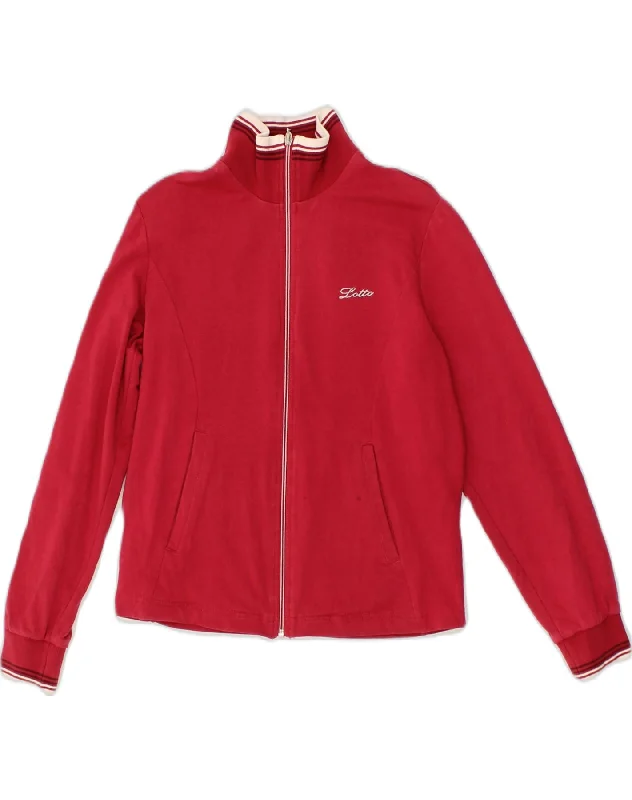 LOTTO Womens Oversized Tracksuit Top Jacket UK 6 XS Red Cotton Elasticated Jacket Padded Jacket Insulated Jacket