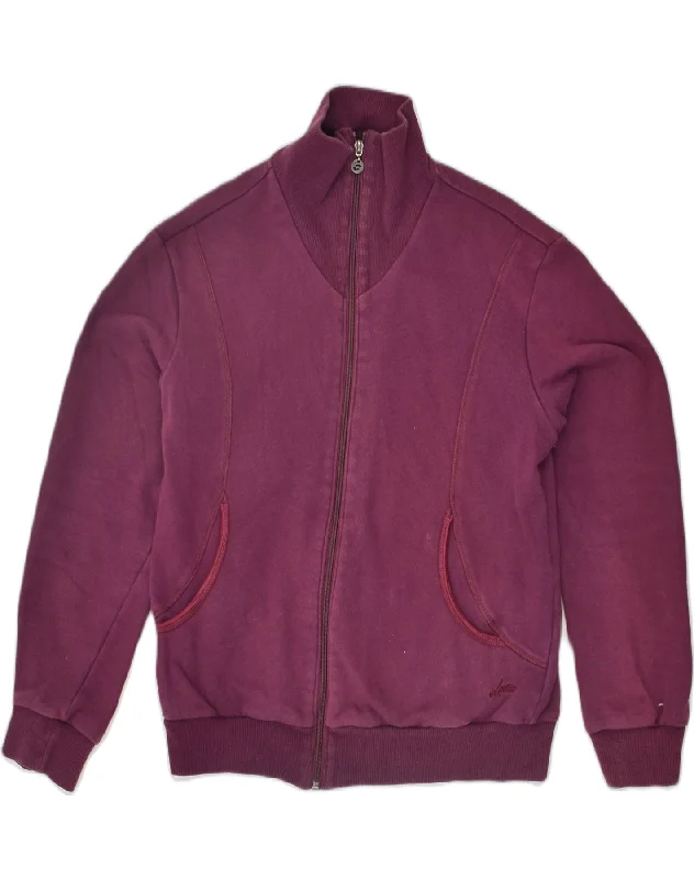 LOTTO Womens Tracksuit Top Jacket UK 16 Large Burgundy Cotton Denim Fabric Leather Fabric Suede Fabric