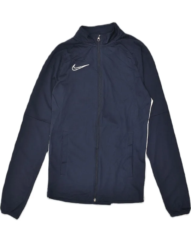 NIKE Womens Dri Fit Tracksuit Top Jacket UK 10 Small Navy Blue Polyester Chenille Fabric Brocade Fabric Lace Fabric