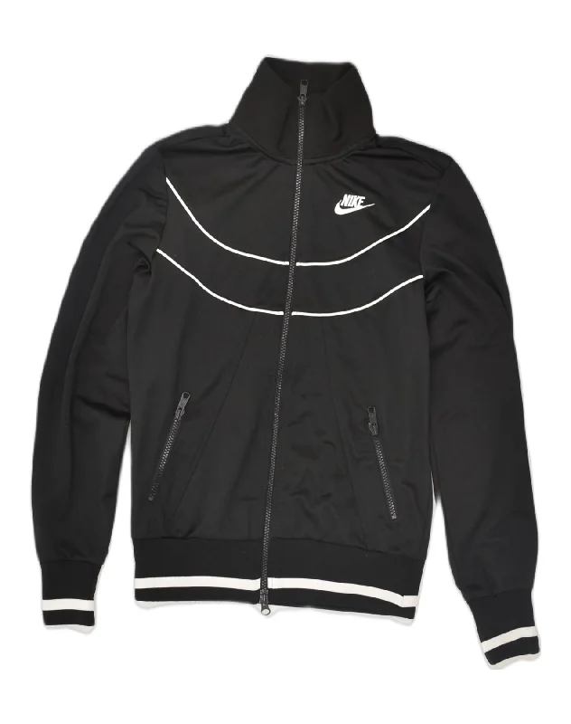 NIKE Womens sportswear Tracksuit Top Jacket UK 10/12 Medium Black A-Line Jacket Boat Neck Shawl Collar