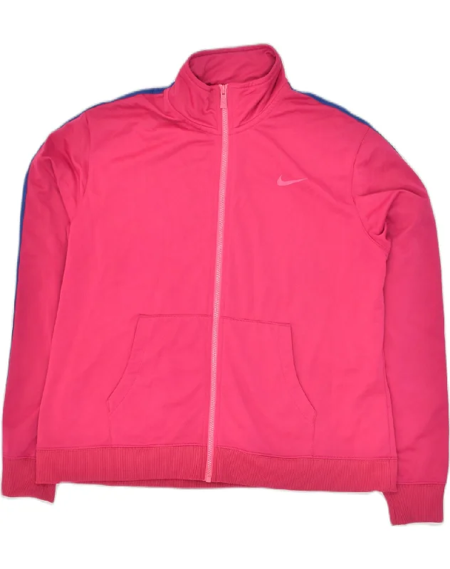 NIKE Womens Tracksuit Top Jacket UK 18 XL Pink Polyester Zippered Front Buttoned Front Snap Front