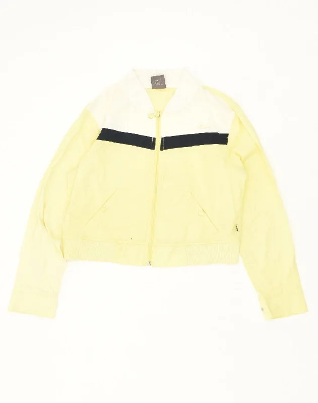 NIKE Womens Tracksuit Top Jacket US 8/10 Medium Yellow Colourblock Cotton Toggled Jacket Drawstring Jacket Belted Jacket