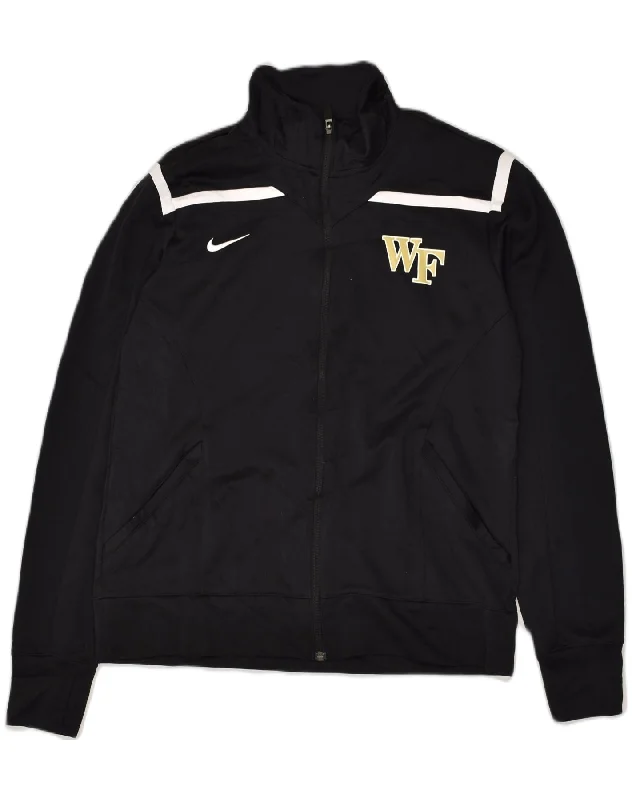 NIKE Womens Wake Forest Graphic Tracksuit Top Jacket UK 16 Large Black Stand-Up Collar Roll-Neck Collar Turtle Neck