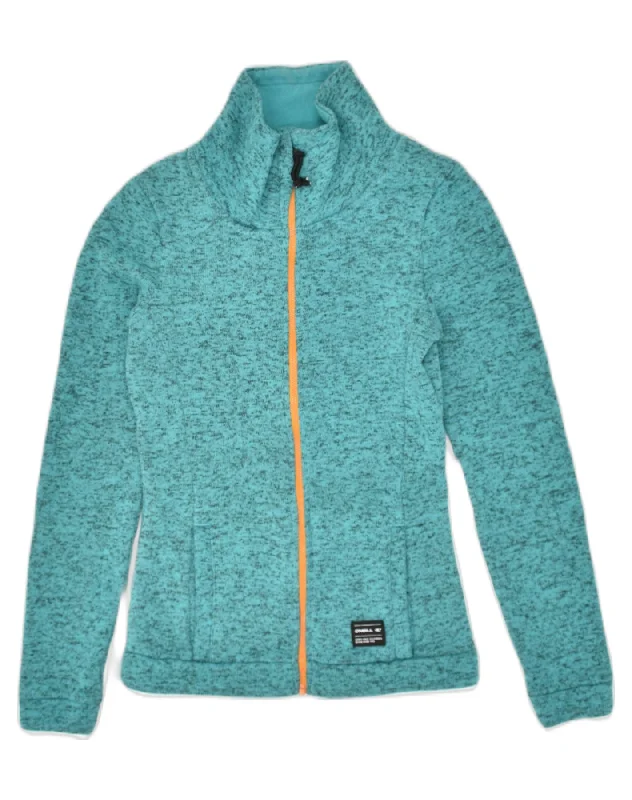 O'NEILL Womens Tracksuit Top Jacket UK 6 XS Turquoise Flecked Polyester Faux Fur Fabric Real Fur Fabric Shearling Fabric