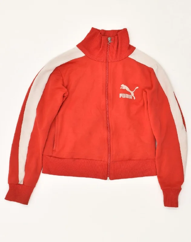 PUMA Womens Tracksuit Top Jacket UK 10 Small Red Polyester Trench Coat Raincoat Waterproof Jacket