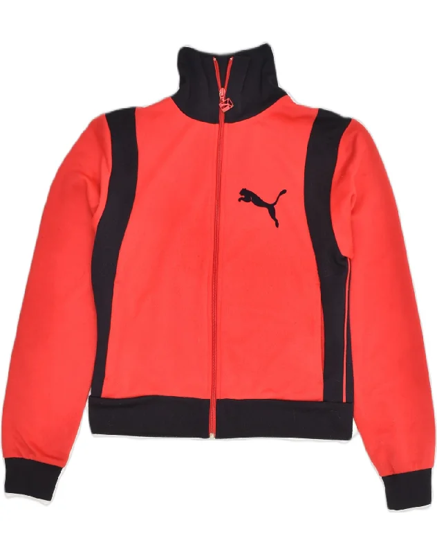 PUMA Womens Tracksuit Top Jacket UK 12 Medium Red Colourblock Polyester Faux Fur Fabric Real Fur Fabric Shearling Fabric