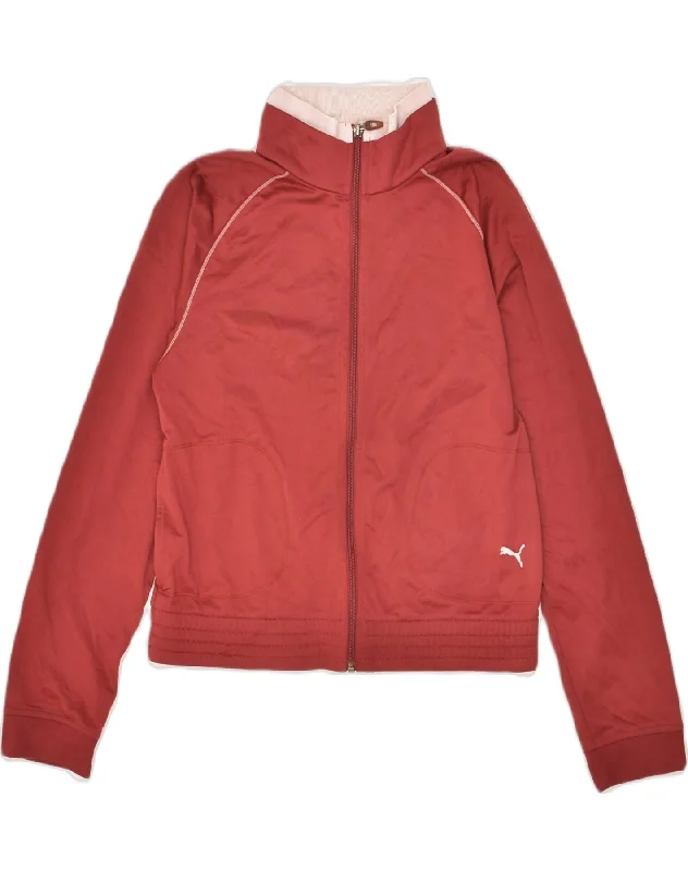 PUMA Womens Tracksuit Top Jacket UK 14 Large Red Polyester Tiered Jacket Buttoned Jacket Zippered Jacket