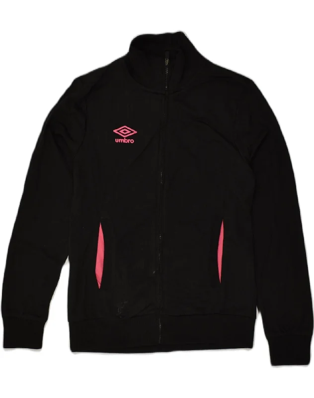 UMBRO Womens Tracksuit Top Jacket UK 10 Small Black Cotton Zippered Jacket Buttoned Jacket Snapped Jacket