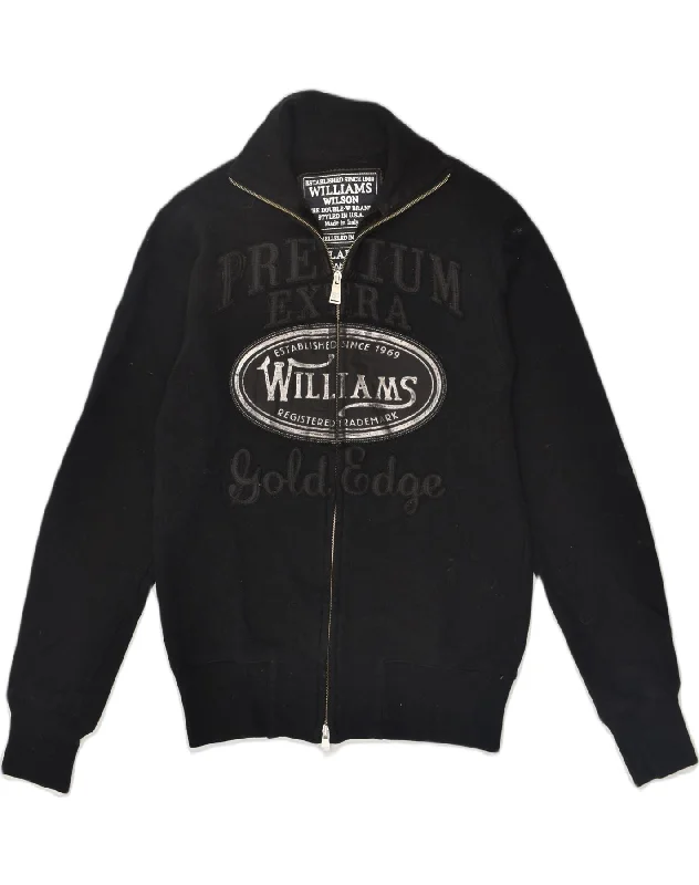 WILLIAMS WILSON Womens Graphic Tracksuit Top Jacket UK 18 XL Black Knit Jacket Woven Jacket Fleece Jacket