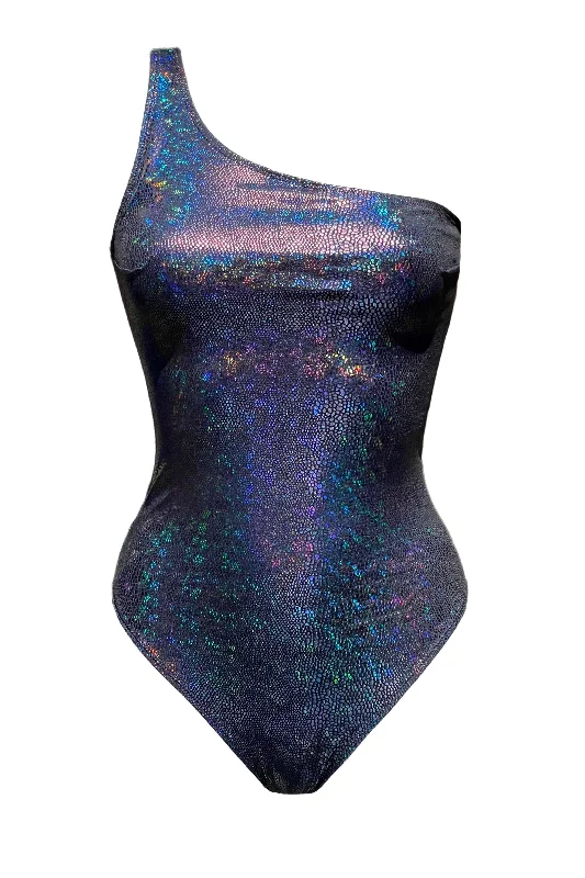 Amelia holographic black python swimsuit Ruched Swimwear Set