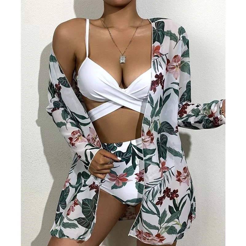 Ashore Shop Bandages Bikini Female Swimsuit Women Swimwear Three-pieces High Waist Bikini Set With Cover Up Bather Bathing Suit Reversible Bikini Set Ashore Shop Bandages Bikini Female Swimsuit Women Swimwear Three-pieces High Waist Bikini Set With Cover Up Bather Bathing Suit Reversible Bikini Set