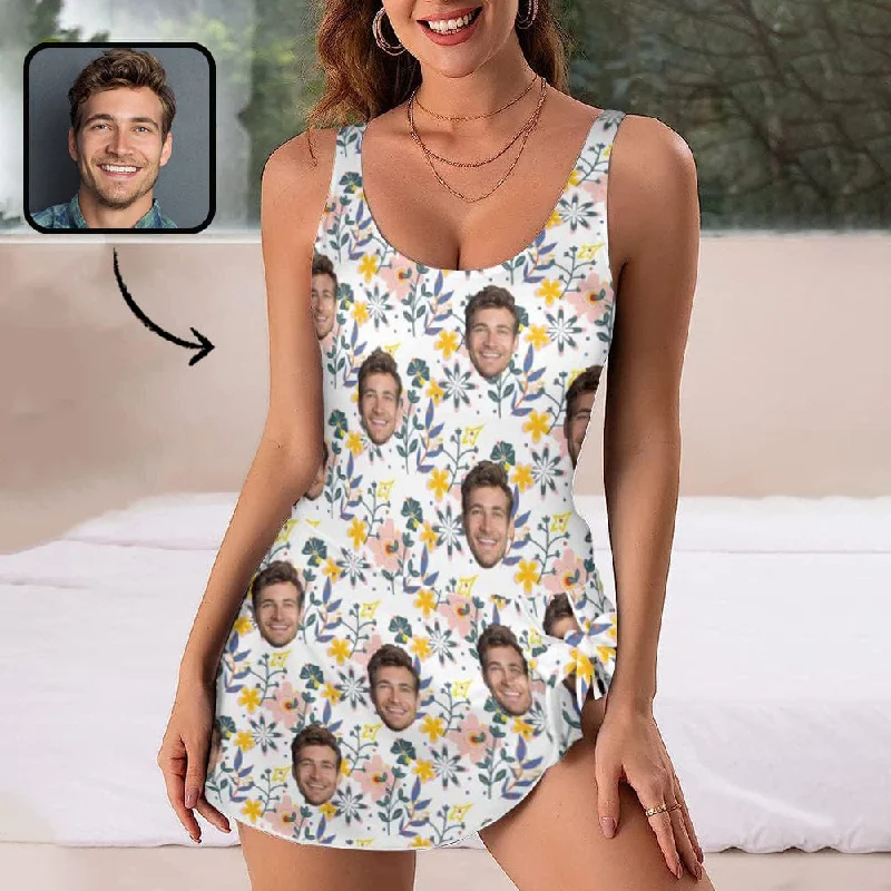 Custom Face Little Yellow Flower Pattern Women's One Piece Skirted Swimsuit Elegant Ruffled Bikini Custom Face Little Yellow Flower Pattern Women's One Piece Skirted Swimsuit Elegant Ruffled Bikini