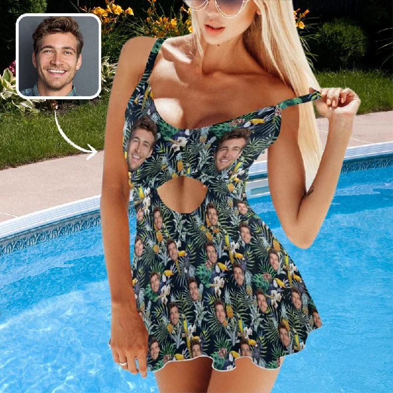 Custom Face Plants & Pineapples Women's Twist Front Skirted Swimsuit Sexy Cutout Swimsuit Custom Face Plants & Pineapples Women's Twist Front Skirted Swimsuit Sexy Cutout Swimsuit
