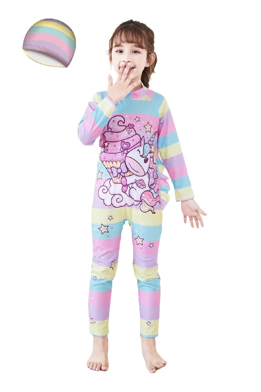 Fancydresswale Girls Swimsuits Long Sleeve Rash Guard Swimwear with Matching Cap One-Piece Bathing Suits-Unicorn Plunge Neckline Swimsuit Fancydresswale Girls Swimsuits Long Sleeve Rash Guard Swimwear with Matching Cap One-Piece Bathing Suits-Unicorn Plunge Neckline Swimsuit