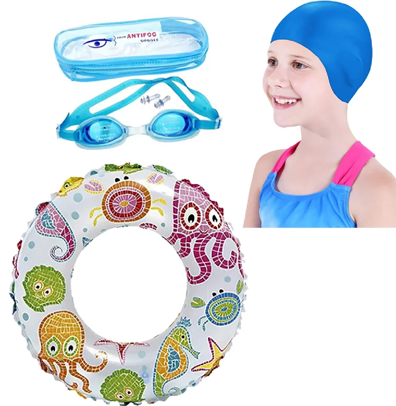 Fancydresswale Swimming Set for Kids with Swimming Goggles, Cap and Swim Ring, Random Colors and Design; Suitable of 3-6 Years Adjustable Strap Swimsuit Fancydresswale Swimming Set for Kids with Swimming Goggles, Cap and Swim Ring, Random Colors and Design; Suitable of 3-6 Years Adjustable Strap Swimsuit
