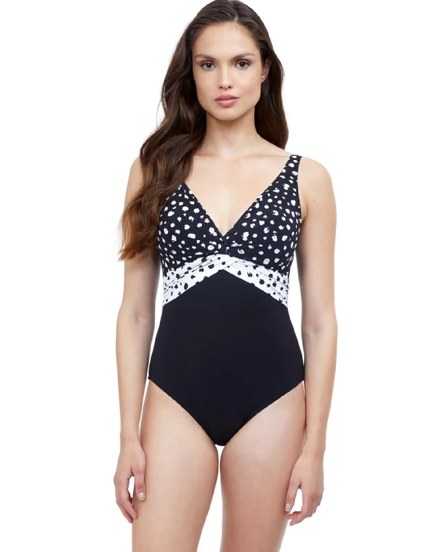 Profile By Gottex Dotty Black and White Underwire V-Neck One Piece Swimsuit Sleek Racerback Swimsuit Profile By Gottex Dotty Black and White Underwire V-Neck One Piece Swimsuit Sleek Racerback Swimsuit