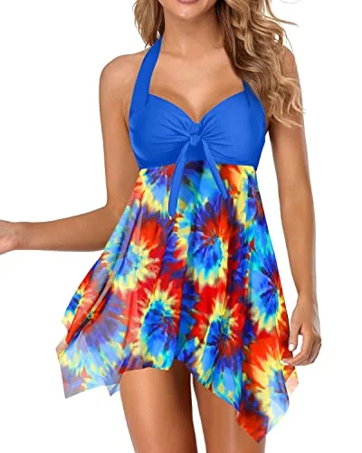Push Up Two Piece Swim Dress With Boyshorts Underwire Swimsuits-Tie Dye Sleek Full Coverage Push Up Two Piece Swim Dress With Boyshorts Underwire Swimsuits-Tie Dye Sleek Full Coverage