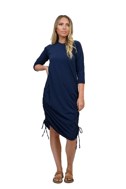 Navy Drawstring Swim Dress Deep-V Swimsuit Design